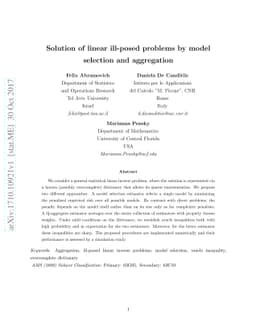 Solution of linear ill-posed problems by model selection and aggregation