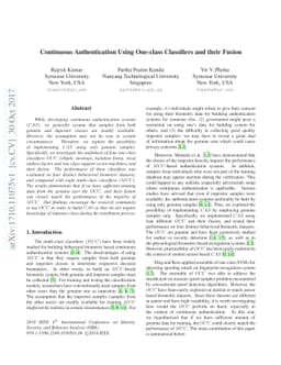Continuous Authentication Using One-class Classifiers and their Fusion