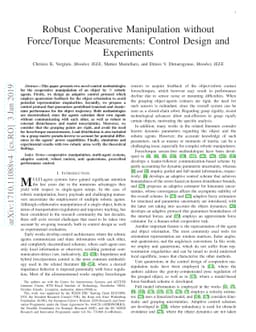 Robust Cooperative Manipulation without Force/Torque Measurements:
  Control Design and Experiments