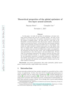 Theoretical properties of the global optimizer of two layer neural
  network