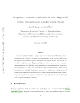 Nonparametric covariance estimation for mixed longitudinal studies, with
  applications in midlife women's health