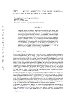 DCN+: Mixed Objective and Deep Residual Coattention for Question
  Answering