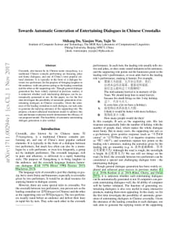 Towards Automatic Generation of Entertaining Dialogues in Chinese
  Crosstalks