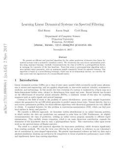 Learning Linear Dynamical Systems via Spectral Filtering