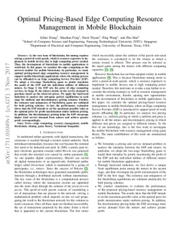 Optimal Pricing-Based Edge Computing Resource Management in Mobile
  Blockchain