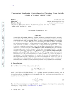First-order Stochastic Algorithms for Escaping From Saddle Points in
  Almost Linear Time