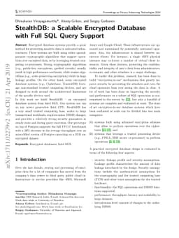 StealthDB: a Scalable Encrypted Database with Full SQL Query Support