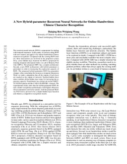 A New Hybrid-parameter Recurrent Neural Networks for Online Handwritten
  Chinese Character Recognition