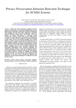 Privacy Preservation Intrusion Detection Technique for SCADA Systems