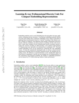 Learning K-way D-dimensional Discrete Code For Compact Embedding
  Representations