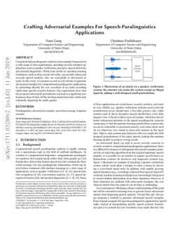 Crafting Adversarial Examples For Speech Paralinguistics Applications