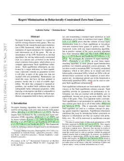 Regret Minimization in Behaviorally-Constrained Zero-Sum Games