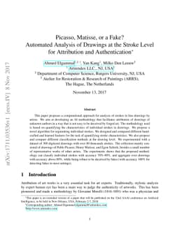 Picasso, Matisse, or a Fake? Automated Analysis of Drawings at the
  Stroke Level for Attribution and Authentication