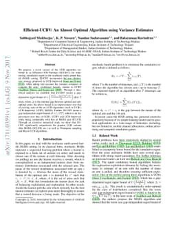 Efficient-UCBV: An Almost Optimal Algorithm using Variance Estimates
