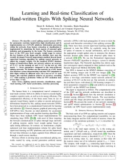 Learning and Real-time Classification of Hand-written Digits With
  Spiking Neural Networks