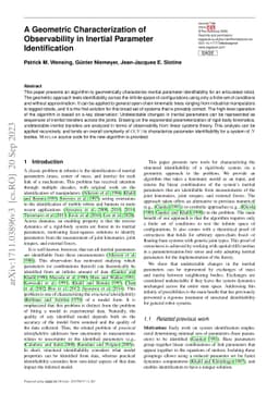 A Geometric Characterization of Observability in Inertial Parameter
  Identification