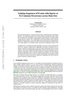 Linking Sequences of Events with Sparse or No Common Occurrence across
  Data Sets