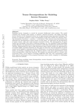 Tensor Decompositions for Modeling Inverse Dynamics