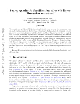 Sparse quadratic classification rules via linear dimension reduction