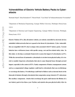 Vulnerabilities of Electric Vehicle Battery Packs to Cyberattacks