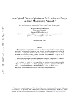 Near-Optimal Discrete Optimization for Experimental Design: A Regret
  Minimization Approach