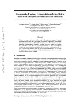 Unsupervised patient representations from clinical notes with
  interpretable classification decisions