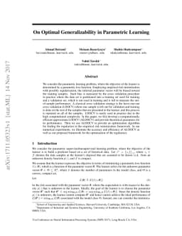 On Optimal Generalizability in Parametric Learning
