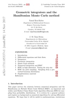 Geometric integrators and the Hamiltonian Monte Carlo method