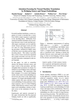 Attention Focusing for Neural Machine Translation by Bridging Source and
  Target Embeddings