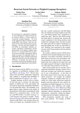 Recurrent Neural Networks as Weighted Language Recognizers