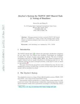 Aicyber's System for NLPCC 2017 Shared Task 2: Voting of Baselines