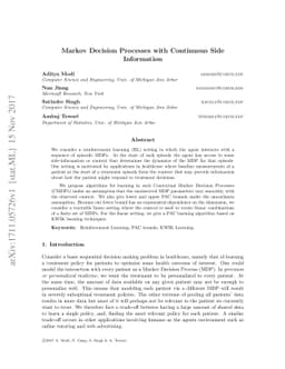 Markov Decision Processes with Continuous Side Information
