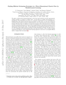 Finding Efficient Swimming Strategies in a Three Dimensional Chaotic
  Flow by Reinforcement Learning