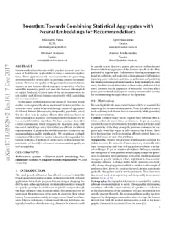 BoostJet: Towards Combining Statistical Aggregates with Neural
  Embeddings for Recommendations