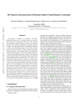 3D Trajectory Reconstruction of Dynamic Objects Using Planarity
  Constraints