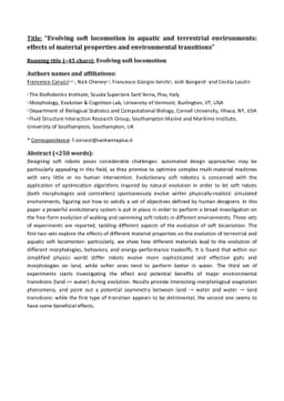 Evolving soft locomotion in aquatic and terrestrial environments:
  effects of material properties and environmental transitions