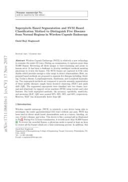 Superpixels Based Segmentation and SVM Based Classification Method to
  Distinguish Five Diseases from Normal Regions in Wireless Capsule Endoscopy