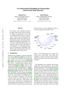 Low-dimensional Embeddings for Interpretable Anchor-based Topic
  Inference