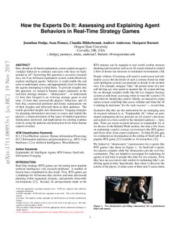How the Experts Do It: Assessing and Explaining Agent Behaviors in
  Real-Time Strategy Games