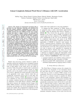 Linear-Complexity Relaxed Word Mover's Distance with GPU Acceleration