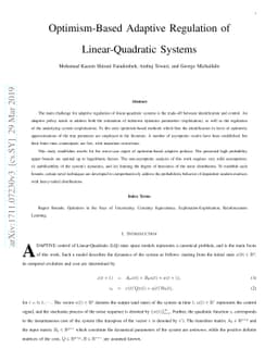 Optimism-Based Adaptive Regulation of Linear-Quadratic Systems