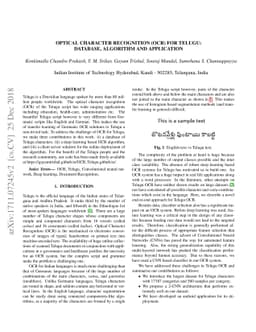 Optical Character Recognition (OCR) for Telugu: Database, Algorithm and
  Application