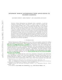 Optimistic Robust Optimization With Applications To Machine Learning