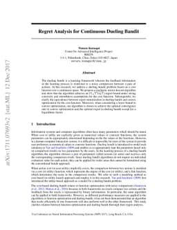 Regret Analysis for Continuous Dueling Bandit