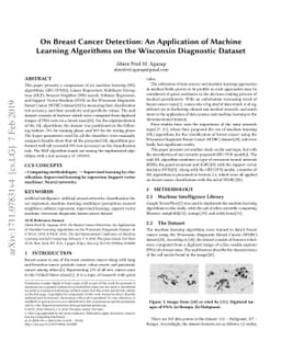 On Breast Cancer Detection: An Application of Machine Learning
  Algorithms on the Wisconsin Diagnostic Dataset