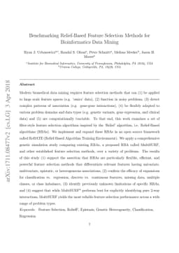 Benchmarking Relief-Based Feature Selection Methods for Bioinformatics
  Data Mining