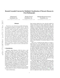 Boosted Cascaded Convnets for Multilabel Classification of Thoracic
  Diseases in Chest Radiographs