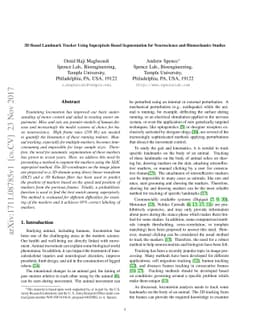 3D Based Landmark Tracker Using Superpixels Based Segmentation for
  Neuroscience and Biomechanics Studies