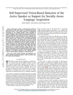 Self-Supervised Vision-Based Detection of the Active Speaker as Support
  for Socially-Aware Language Acquisition