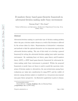 D numbers theory based game-theoretic framework in adversarial decision
  making under fuzzy environment